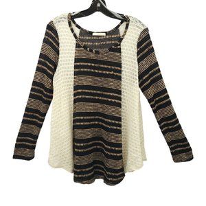 Le Lis Anthropologie Knit Pullover Sweater Womens M Lace Accents Black Brown
